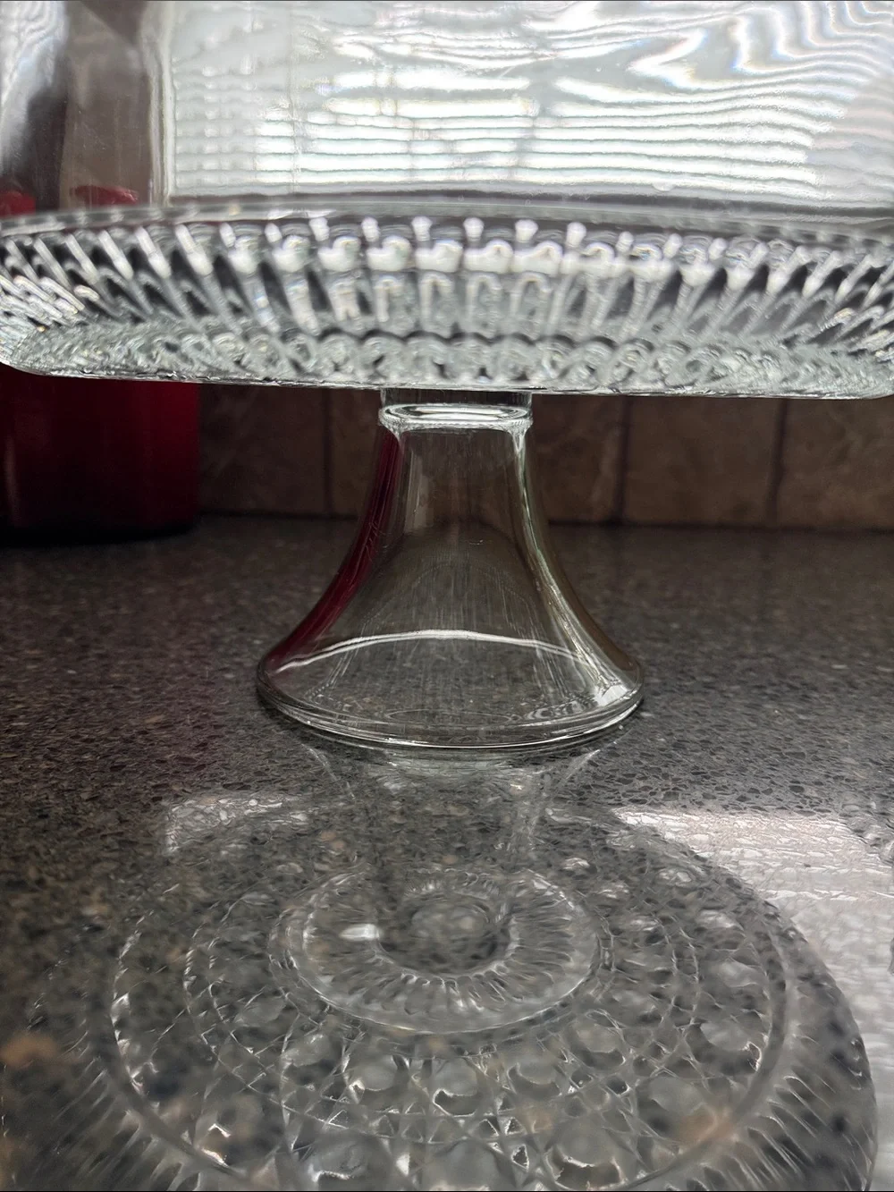 Vintage Federal Glass WINDSOR Button Cane Cake Stand Dome Pedestal Server Punch